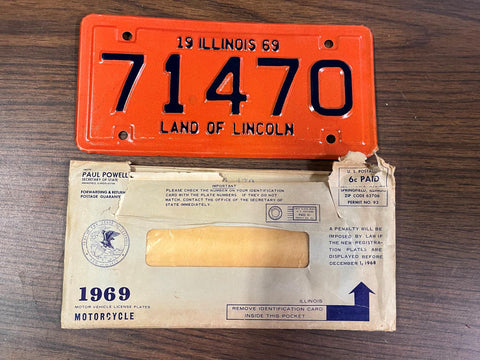 VTG NOS Original 1969 Illinois Motorcycle License Plate 71470 Harley Indian
