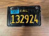 VTG Original 1963 California Motorcycle License Plate 132924 Harley Indian