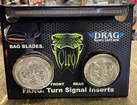 Fang Drag Specialties LED Turn sign Bag Blades Display Harley Touring Softail FL