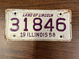 VTG Original 1958 Illinois Motorcycle License Plate 31846 Harley Indian