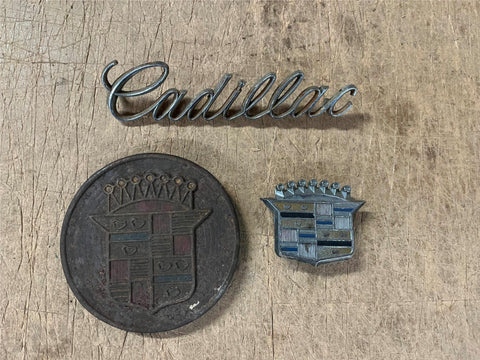 Vintage OEM Lot Of 3 Cadillac Car Logo Hubcap, Trunk, & Side Emblems