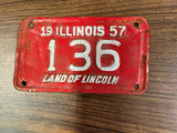 VTG Original 1957 Illinois Motorcycle License Plate 136 Harley Indian