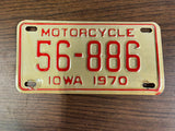 VTG Original 1970 Iowa Motorcycle License Plate 56-886 Harley Indian