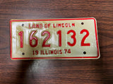 VTG 1974 Land of Lincoln Illinois Motorcycle License Plate 162132
