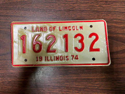 VTG 1974 Land of Lincoln Illinois Motorcycle License Plate 162132