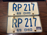 Vintage Original 1969 Ohio License Plate Set Of 2 RP 217 Man Cave