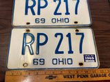 Vintage Original 1969 Ohio License Plate Set Of 2 RP 217 Man Cave
