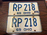 Vintage Original 1969 Ohio License Plate Set Of 2 RP 218 Man Cave