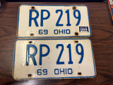 Vintage Original 1969 Ohio License Plate Set Of 2 RP 219 Man Cave