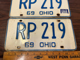 Vintage Original 1969 Ohio License Plate Set Of 2 RP 219 Man Cave