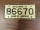 VTG Original 1971 Illinois Motorcycle License Plate 86670 Harley Indian