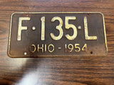 Vintage Original 1954 Ohio License Plate F-135-L Man Cave