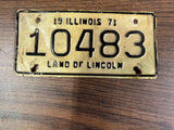 VTG Original 1971 Illinois Motorcycle License Plate 10483 Harley Indian