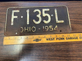 Vintage Original 1954 Ohio License Plate F-135-L Man Cave