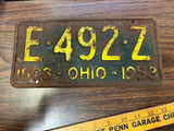 Vintage Original 1953 Ohio License Plate E-492-Z Man Cave