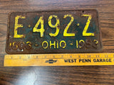 Vintage Original 1953 Ohio License Plate E-492-Z Man Cave