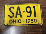 Vintage Original 1950 Ohio Waffle License Plate SA-91 Man Cave