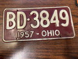 Vintage Original 1957 Ohio License Plates Pair Of 2 BD-3849 Man Cave