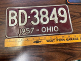 Vintage Original 1957 Ohio License Plates Pair Of 2 BD-3849 Man Cave