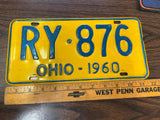 Vintage Original 1960 Ohio License Plate RY-876 Man Cave