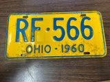 Vintage Original 1960 Ohio License Plate RF-566 Man Cave