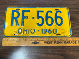 Vintage Original 1960 Ohio License Plate RF-566 Man Cave