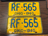 Vintage Original 1960 Ohio License Plate RF-565 Pair Of 2 Man Cave