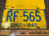Vintage Original 1960 Ohio License Plate RF-565 Pair Of 2 Man Cave