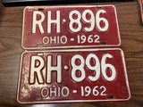 Vintage Original 1962 Ohio License Plate RH-896 Pair Of 2 Man Cave