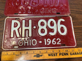 Vintage Original 1962 Ohio License Plate RH-896 Pair Of 2 Man Cave