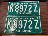 Vintage Original 1973 Ohio License Plate K8972Z Pair Of 2 Man Cave