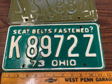 Vintage Original 1973 Ohio License Plate K8972Z Pair Of 2 Man Cave