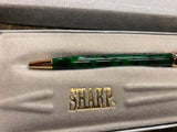 Sharp International ballpoint pen green marbled finish gold trim  Gift Box NOS