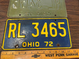 Vintage Original 1972 Ohio License Plate RL-3466 Pair Of 2 Man Cave