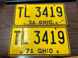 Vintage Original 1971 Ohio License Plate TL-3419 Pair Of 2 Man Cave