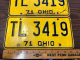 Vintage Original 1971 Ohio License Plate TL-3419 Pair Of 2 Man Cave