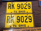 Vintage Original 1971 Ohio License Plate RK-9029 Pair Of 2 Man Cave