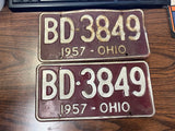 Vintage Original 1957 Ohio License Plates Pair Of 2 BD-3849 Man Cave