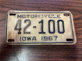 VTG Original 1967 Iowa Motorcycle License Plate 42-100 Harley Indian