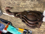 Vtg Cast Iron Industrial Heavy Double Wheel Pulley Block Tackle Hook Barn Decor