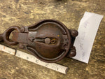 Vtg Cast Iron Industrial Heavy Double Wheel Pulley Block Tackle Hook Barn Decor