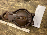 Vtg Cast Iron Industrial Heavy Double Wheel Pulley Block Tackle Hook Barn Decor