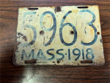 VTG Original 1918 Massachusetts Motorcycle License Plate 5963