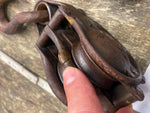 Vtg Cast Iron Industrial Heavy Double Wheel Pulley Block Tackle Hook Barn Decor