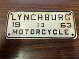 VTG Original 1963 Lynchburg VA Motorcycle License Plate 73 Harley Indian