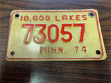 VTG Original 1974 Minnesota Motorcycle License Plate 73057 Harley Indian