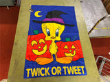 Vintage NOS Looney Tunes Tweety Bird Witch Halloween Yard Flag Twick Tweet NWT