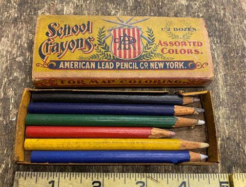 1884 Colored School Crayons American Lead pencil Co. Orig Box Antique Vtg Art!