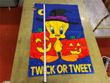 Vintage NOS Looney Tunes Tweety Bird Witch Halloween Yard Flag Twick Tweet NWT