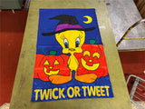 Vintage NOS Looney Tunes Tweety Bird Witch Halloween Yard Flag Twick Tweet NWT